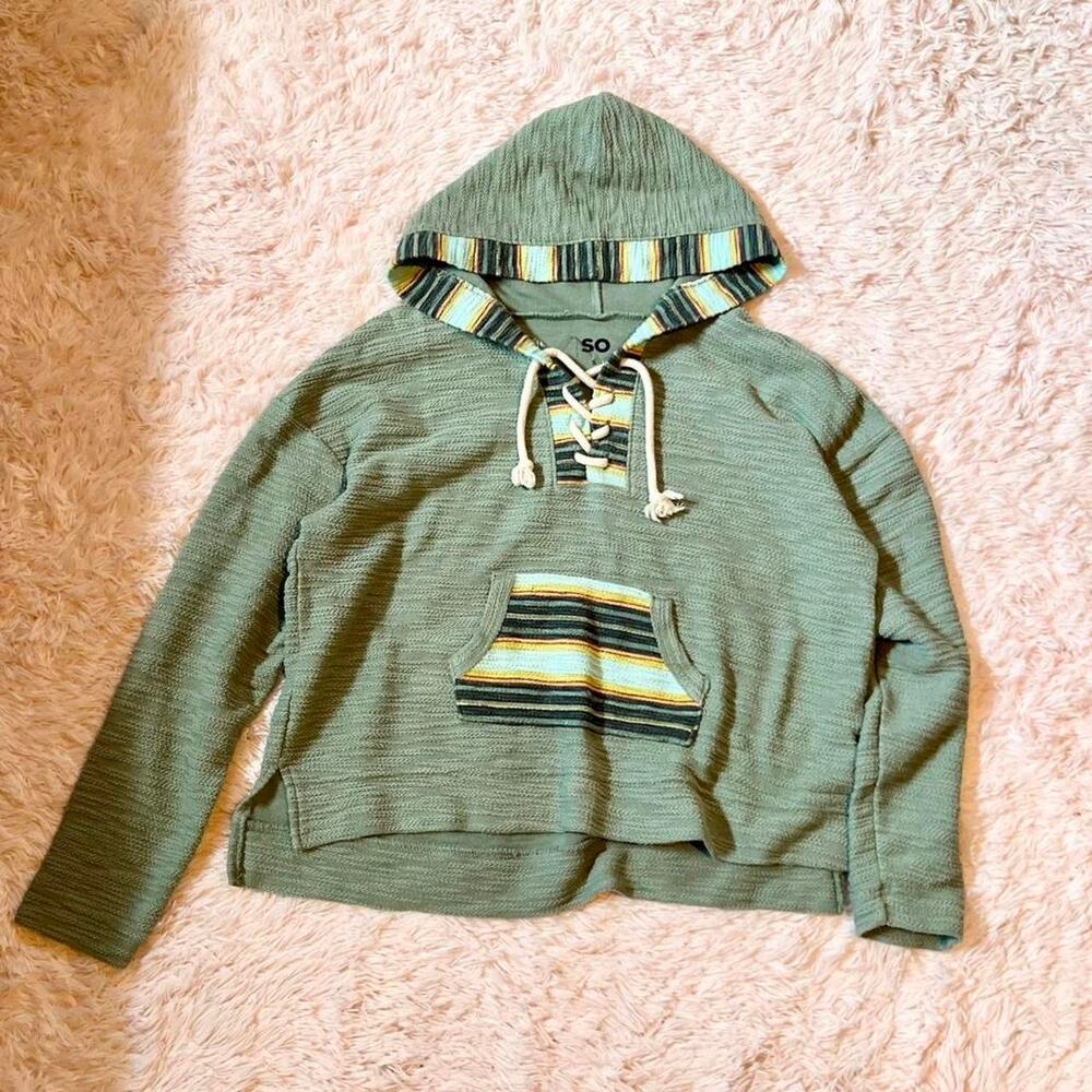 So Southerwestern Front Tie Textured Boho‎ Rustic Cottage Core Pullover Sweater